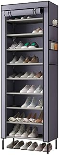 AcornFort S203 10 Tiers 16mm Extra Thicken Poles Sturdy Shoe Cabinet Tower Storage Organizer Shoe Rack Stand 60 x 28 x 170cm with Extra Thicken 420D Oxford Fabric Dustproof Cover Hold Up To 30 Pairs Shoes (Grey)