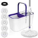 HEVOL Mop and Bucket with Wringer Set, Spin Mop Bucket Floor Cleaning System with 5 Washable Mop Hea