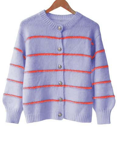 Image of QIBABU Womens Striped Cardigan Sweaters Casual Open Front Long Sleeve Button Down Knit Outwear
