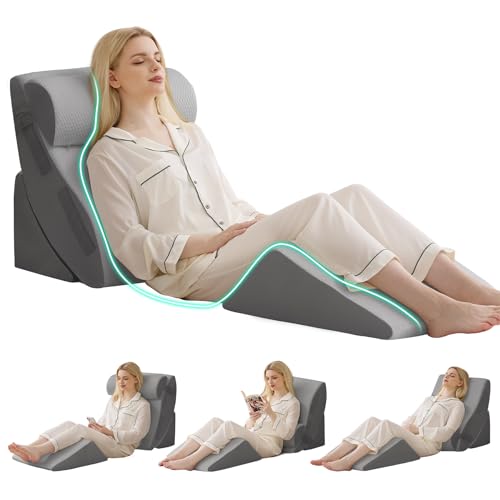 Bambulex 4PCS Wedge Pillow Set for After Surgery, Orthopedic Bed Wedge Pillow for Back Pain Relief, Sitting Up in Bed, Acid Reflux, Adjustable Post Surgery Pillows for GERD, Snoring, Grey