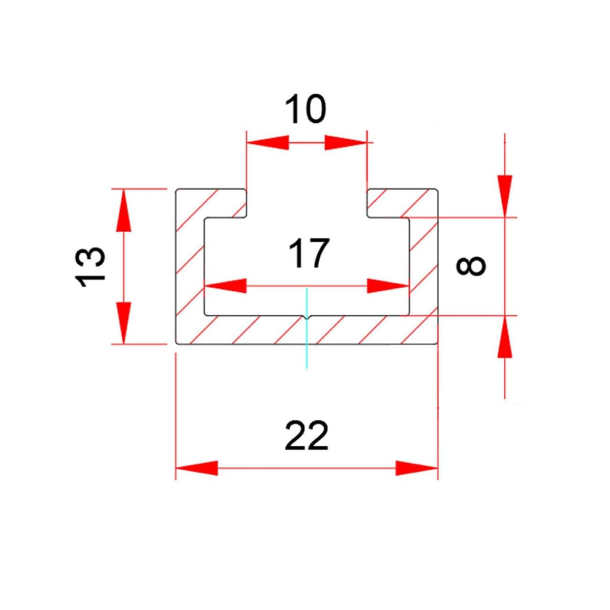 Set Aluminium C-Profil passend für M10 Schraube eloxiert, C Profil silber 22x13mm (2, 2m)
