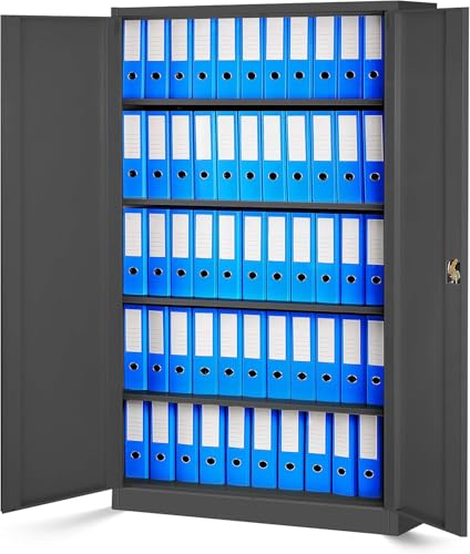 Jan Nowak Metallschrank Jan II 185 x 115 x 40 cm - Aktenschrank abschließbar mit 2 Türen, Mehrzweckschrank mit 5 Ebenen, Büroschrank aus Stahlschrank mit Pulverbeschichtung - Anthrazit