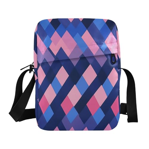 crossbody messenger bag Small Crossbody Bags For Women Casual Purse Cross Body Adjustable Strap for Shopping Shopping- Rhomboid Blue Pink
