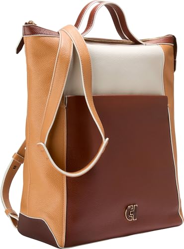 Cole Haan Women's Grand Series Grand Ambition Convertible Luxe Backpack, Dark Cuoio/Ivory/Biscuit/Mahogany2