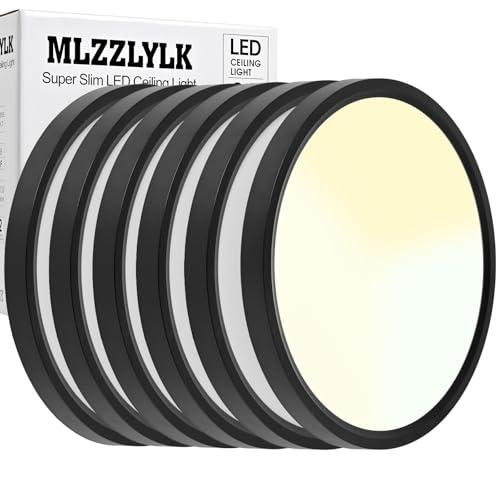 6PK 15.8 inch LED Flush Mount Ceiling Light Fixture,36W Super Slim Black LED Ceiling Light 3600LM,3000K/4000K/6000K CCT Selectable,Close to Ceiling Round Flat Panel light for Bedroom,Kitchen,Hallway
