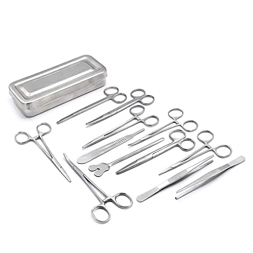 WellnessD'Light - Set of 13 Pieces Basic Surgi Forceps Scissors Needle Holder Kit Stainless Steel Box Instruments DS-1290