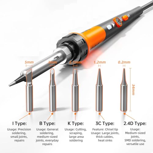 Image of ZELBO Premium 12 in 1 Soldering Iron Kit, 60W Soldering Gun with Ceramic Heater, Portable Electric Soldering iron Adjustable Temperature 200-450℃, Includes Soldering Iron Tip, Wire
