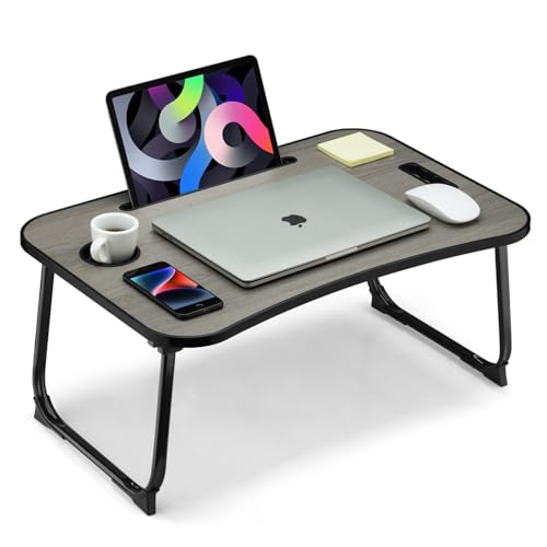 VIFOCAE Foldable Lap Desk, Laptop Bed Desk, Portable Lap Table, Laptop Bed Table with Cup Holder &...