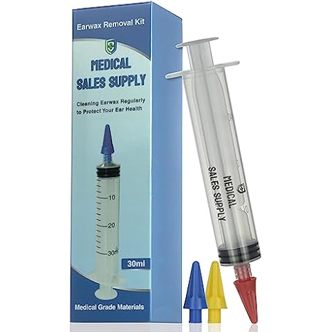 Medical Sales Supply Ear Wax Removal Syringe - Safe and Comfortable Home Ear Cleaning Tool with Penta-Stream Nozzle - Includes 3 Family Safety Tips for Gentle Ear Irrigation Cover