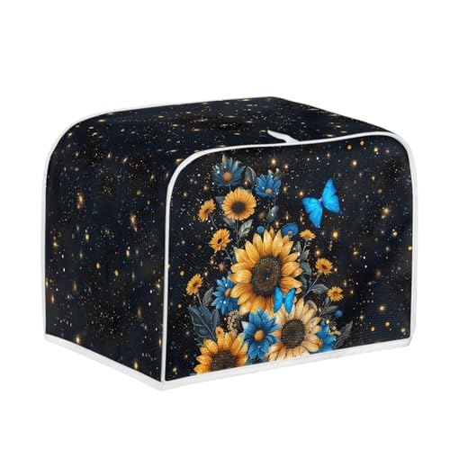 Image of Talayituse Sunflower Butterfly Print 2 Slice Toaster Cover, Lightweight Dust Protection, Washable, Bread Maker Cover