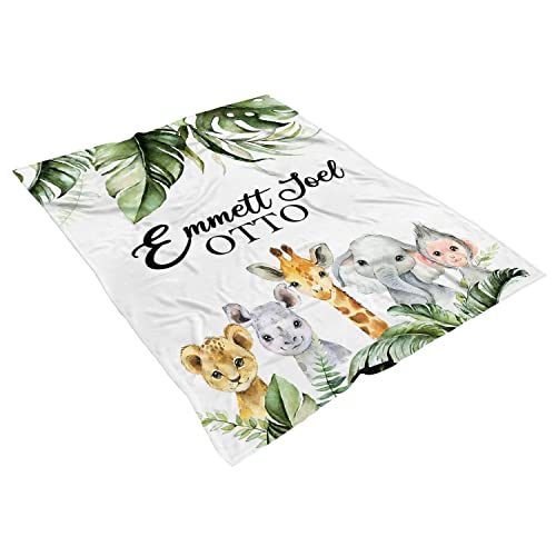 Personalized Baby Boy Blanket - Safari Baby Blanket Boy -Jungle Animals Baby Name Blanket - Safari Animals Baby Bedding - Super Soft Plush Blanket For Baby, 30 X 40 In #TOP1