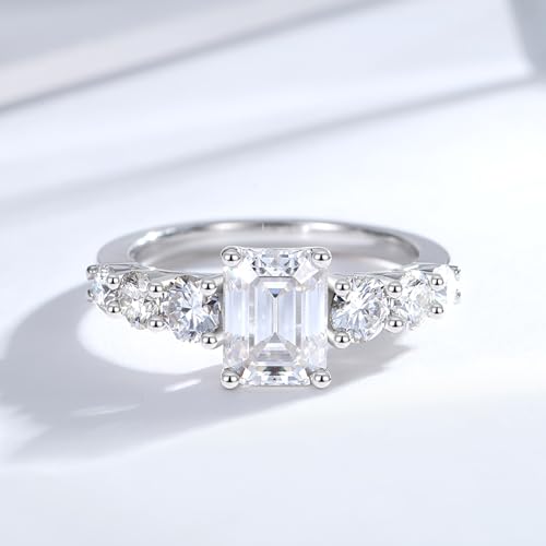 Emerald Cut Moissanite Engagement Half Eternity Ring For Women 18K White Glod Plated S925 Sterling Silver Jewelry Gift2
