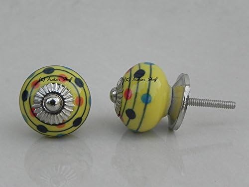 Indian Shelf 14 pomos para cajones de aparador  Pomos de tocador a rayas  Perillas y tiradores amarillos  Tirador de tocador de cerámica  Pomo