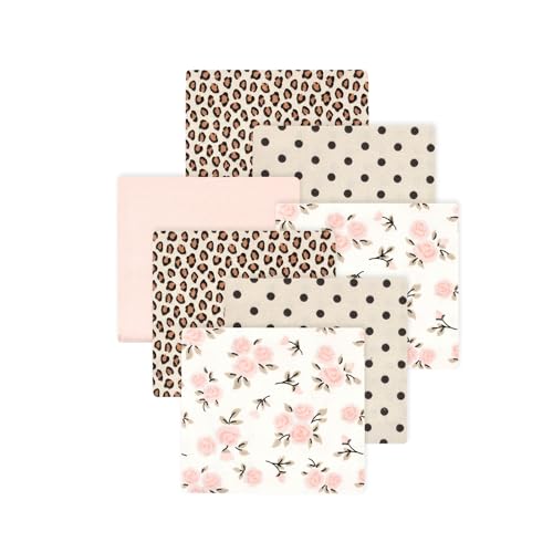 Image of Little Treasure Hudson Baby Cotton Poly Flannel Receiving Blankets Multipack, Pink Neutral Floral, 30x30 inches