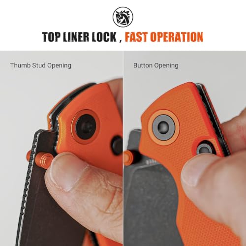 Image of Vosteed Porcupine Pocket Knife - 2.99 inch 14C28N Blade, G10 Handle | Black Stonewash Blade, Orange Handle, Top Liner Lock, Hunting & Hiking Knives - A2628