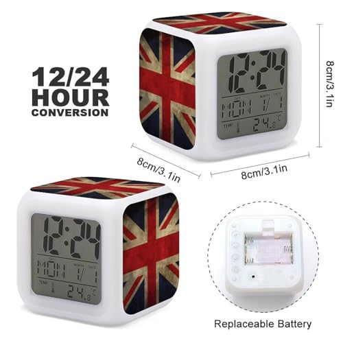 Reloj despertador con bandera británica para decorar dormitorios juveniles con luz nocturna 3
