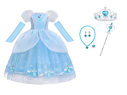 Berich Disfraz de princesa Cenicienta con corona para niñas, disfraz de princesa para niños,...