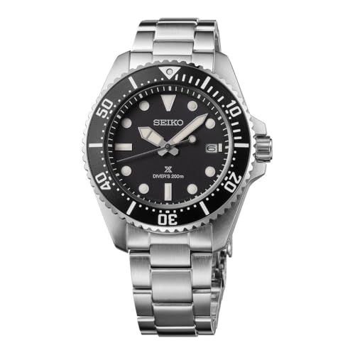 Image of Seiko Prospex Solar Diver's in Black Watch For Men SNE597P, Black, modern
