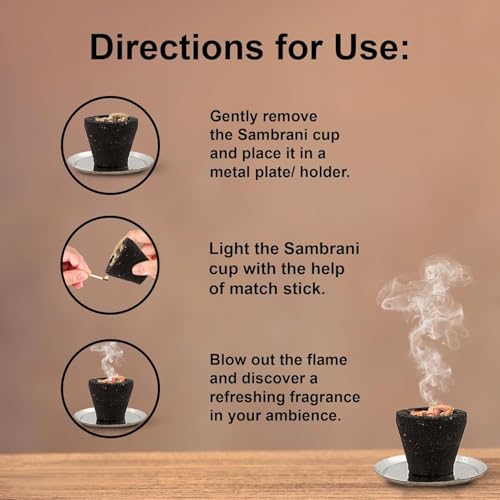 Image of Sambrani Guggul Dhoop Cups (Pack Of 5, 60 Cups) for Pooja & Havan at Home, Office, Temple & Festivals | Natural Original Guggal Dhoop Cones, Loban Fragrance, Dhuni Cup (Includes 1 Burner Plate)