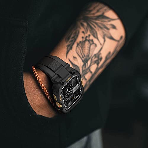 Image of amBand Bands Compatible with Apple Watch 9 /8 /7 45mm, M1 Sport Series Rugged Case Protective Cover for iWatch 6 /SE (3 /2 /1) /5 /4 /3 44mm 42mm Black Gold