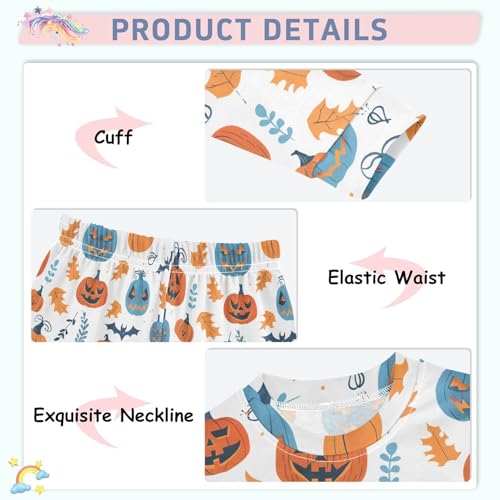 Fustylead Halloween Funny Pumpkin and Autumn Leaves Cotton Pajamas Long Sleeve Sleepwear Lounge Set4