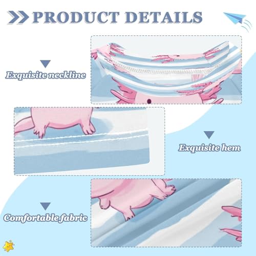 Boys Short Sleeve T-Shirts Blue Axolotl Stripe Rashguard Kids Swim Shirts Sun UPF 50+3