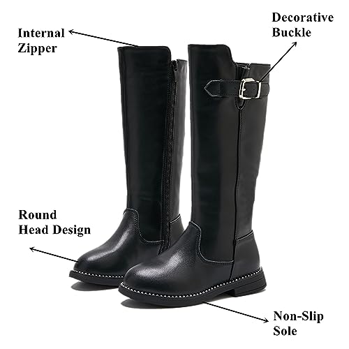 DADAWEN Girls Waterproof Leather Zipper Fur Lined Knee High Winter Riding Boots (Toddler/Little Kid/Big Kid)4