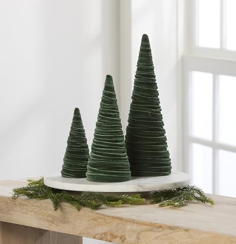 Image of Olive Velvet Trees Set of 3, Valentine Tabletop, Modern Mantel Decor, Elegant Green Holiday Entryway, Wedding Centerpiece, Office Bookshelf (Olive)