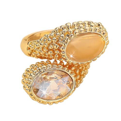 Double CZ Teardrop Open Wrap Ring for Women Gold Plated Fashion Crystal Chunky Band Finger Stacking Rings Adjustable Lightweight Comfort Fit Engagement Wedding Jewelry