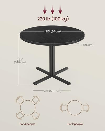 Image of VASAGLE Dining Table, Small Round Kitchen Table for 4 People, 31.5 x 29.4 Inches, for Dining Room, Living Room, Modern, Water-Resistant, Ebony Black UKDT082B101S