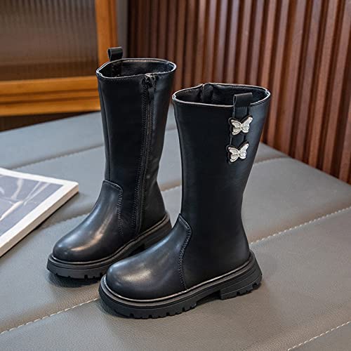Girls Mid Calf Riding Boots PU Leather Solid Zipper Waterproof Rain Shoes Punk Goth Lug Sole Knee High Riding Boots4