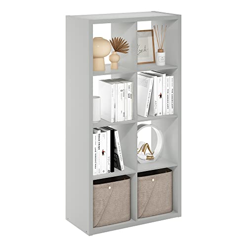 Image of Furinno Cubicle Open Back Decorative Cube Storage Organizer, 8-Cube, Light Grey