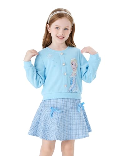Image of Disney Frozen Elsa Minnie Princess Girl Outfit Knit Top & Tweed Skirt Set 2-13Y