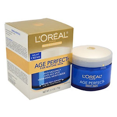 L'Oreal Skin Expertise Night Creme Age Perfect for Mature skin Anti-Sagging And Anti-Age Spot Hydrating Moisturizer Cream with Soy Seed Proteins, 2.5 (3 Pack)