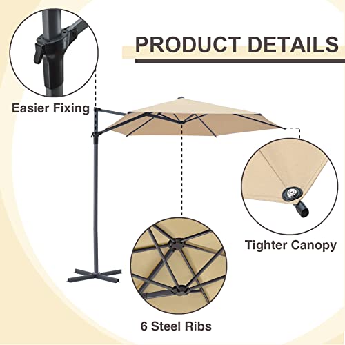 Gardesol 10Ft Umbrella Outdoor Patio, Easy Operation, 240G Solution-Dyed Fabric, Uv Protection, Fade Resistant, Outdoor Offset Umbrella For Porch, Deck, Pool, Backyard, Beige #TOP5
