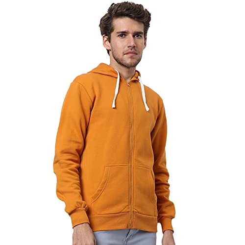 Image of CAHOOT Men's Dark Blue Zip-Front Hoodie with Contrast Drawstring for Casual Wear | Long Sleeve | Hooded Neck | Zipper Closure | Cotton Sweatshirt Crafted with Comfort Fit for Everyday Wear