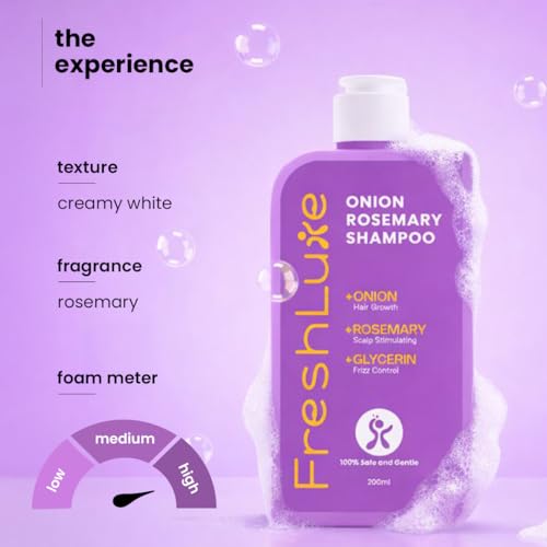 Image of Onion & Rosemary Shampoo for Men & Women - 200ml | Hair Growth, Scalp Stimulating, Frizz Control Reduces Hair Fall | Strengthens & Smoothens Hair | Paraben Free, Sulphate Free, Derma Tested