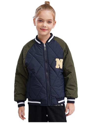 Unisex Kids Zipper Baseball Jacket with Letter Print Boys Girls Varsity School Uniform Casual Daily Coat