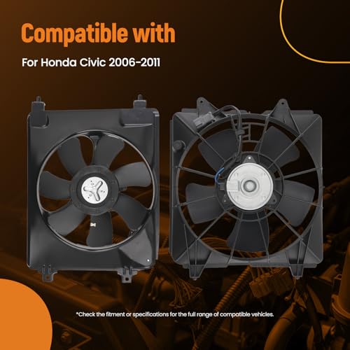 Image of maXpeedingrods Radiator Cooling Fan Assembly Set for Honda Civic with Blade Motor and Shroud RH LH 2006-2011, HO3117100 19015RNAA01 19020RCJA01 38615RNAA01
