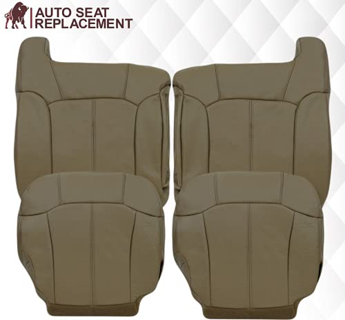 1999 2000 2001 2002 Chevy Silverado Leather Seat Cover, Chevy Silverado Synthetic Leather (Vinyl) Seat Cover Replacement (Medium Neutral Tan, Front (2 Bottom & 2 Top))