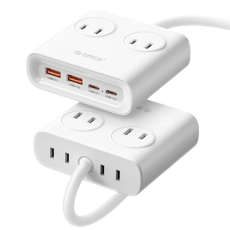 ORICO 小方砖USB電源タップ（8口、25W）（コンセント4口 USB-C×2/USB-A×2、延長コード1m）【PSE技術基準適合/USB Power Delivery対応】Windowsパソコン iPad iPhone Galaxy Androidスマートフォン ノートパソコン 各種デバイス対応 - 白 - PDC（一つの装い）