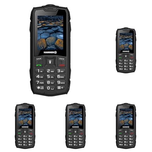 Hammer H Basalt Outdoor Handy ohne Vertrag, 2.4 Zoll Farbdisplay, Robust, Mega Batterie 1800 mAh, Wasserdicht (IP68), Stoßfest, Baustellen Tasten, Taschenlampe, Dual SIM, Tastenhandy - Schwartz