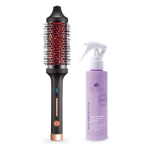 SUTRA Thermal Brush and Heat Guard Heat Protector Set - Lightweight Heated Round Brush for Hair Styling & Blow Out and Thermal Protecting Spray Hydrates, Protects & Repairs Against Heat