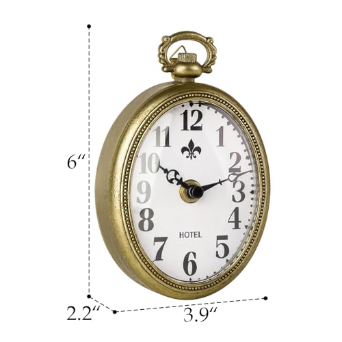 Reloj de pared ovalado pequeño vintage dorado silencioso analógico miniatura 5
