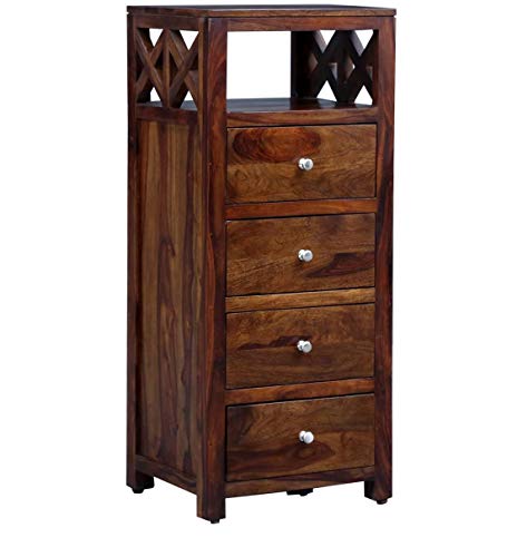 Image of Solid Sheesham Wood Cabinet for Storage | Wooden Chest of Drawer for Kitchen and Home with 4 Drawers (Solid Wood, Teak Finish, 20x17x47 Inch, 1 Piece)