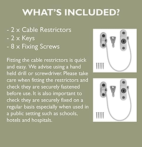 2 x Cable Restrictor Lock for UPVC Windows Ventilation Lock - Child & Baby Safety Extra Security Wire - with Screws
