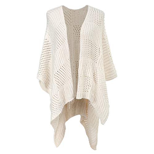 DEMDACO Chenille Soft Cream One Size Polyester Knit Fabric Pashmina Shawl Kimono