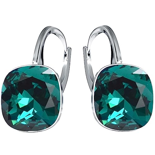 Hängende Ohrringe 925 Silber mit Marken Kristall Zirkonia - Damen Schmuck Echt Silberne Hänge Ohrhanger Ideal Geschenge (Smaragd)