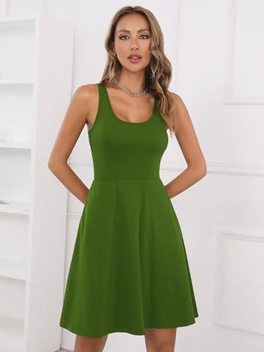 Image of Missufe Women's Sleeveless Racerback Flared Casual Plain Tank Dress