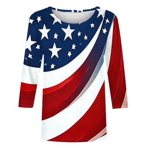 Image of Fourth of July Shirts for Women 3 /4 Sleeve Summer Tops American Flag Print T Shirt Patriotic 4th of July Shirts 2025